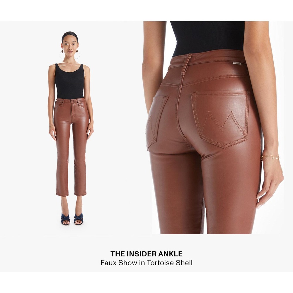 Mother Insider Ankle Bootcut Tortoise Shell Faux Show Brown Vegan Leather Pants